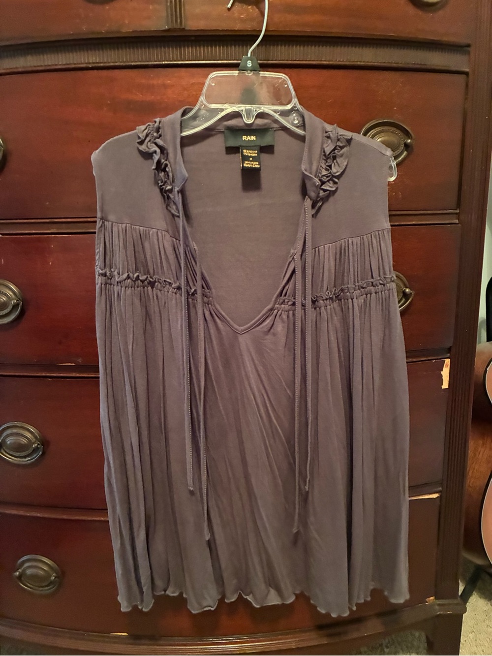 Rain Sleeveless V-Neck Ruffle Pleated Blouse - Slate
